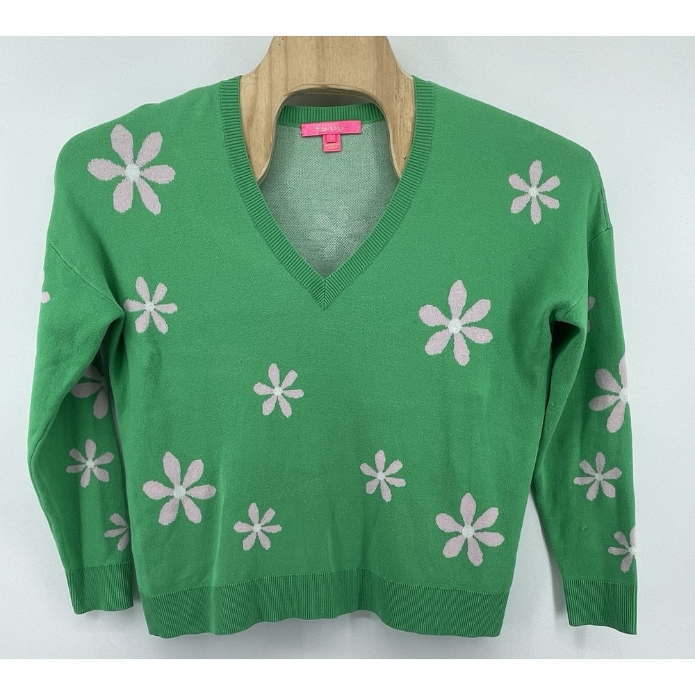 Lilly Pulitzer Tensley Sweater Lg Green Spearmint Blossom Jacquard Cottagecore